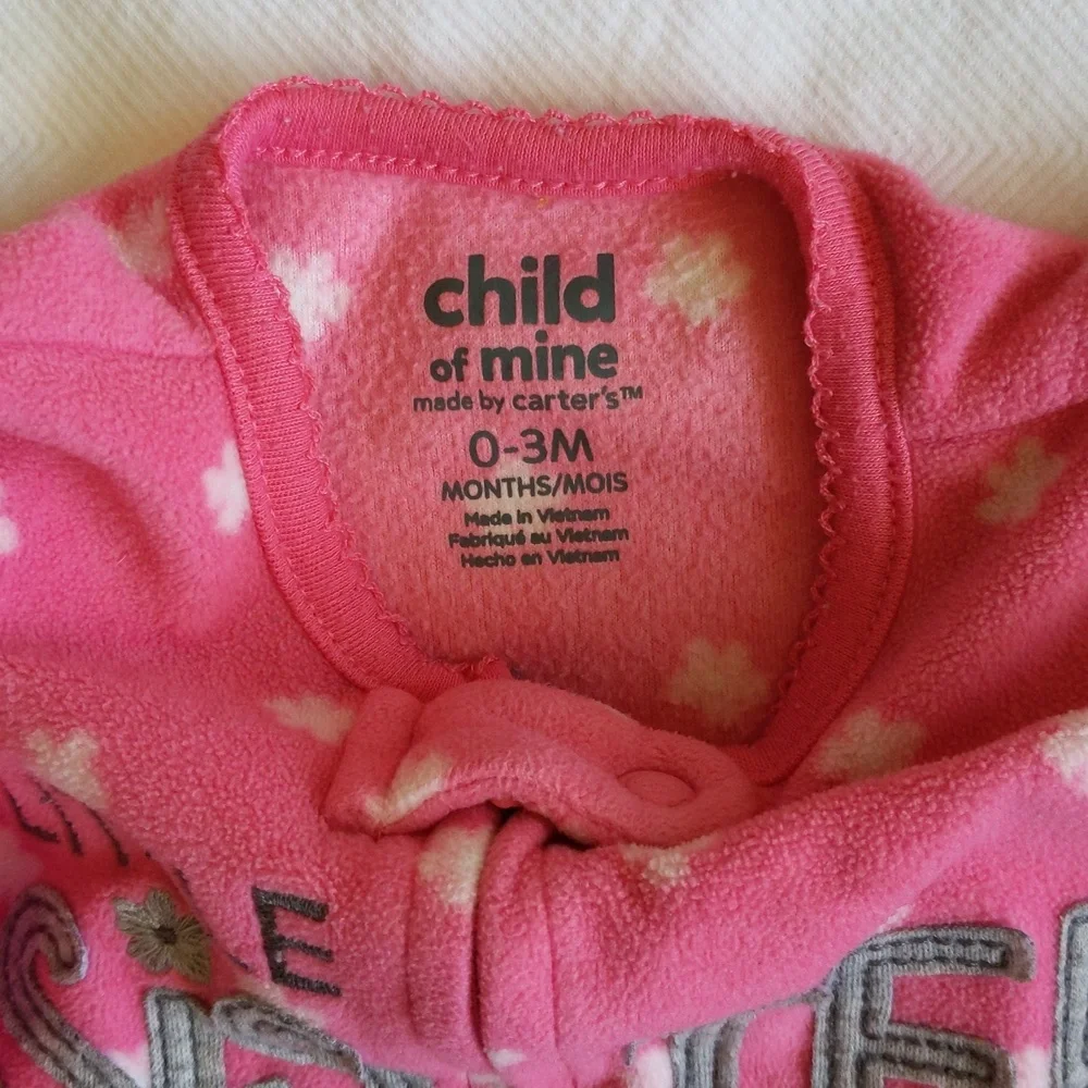 carter's little sister fleece 2-way zipper footie sleeper pajamas 3 months baby - Picture 3 of 6